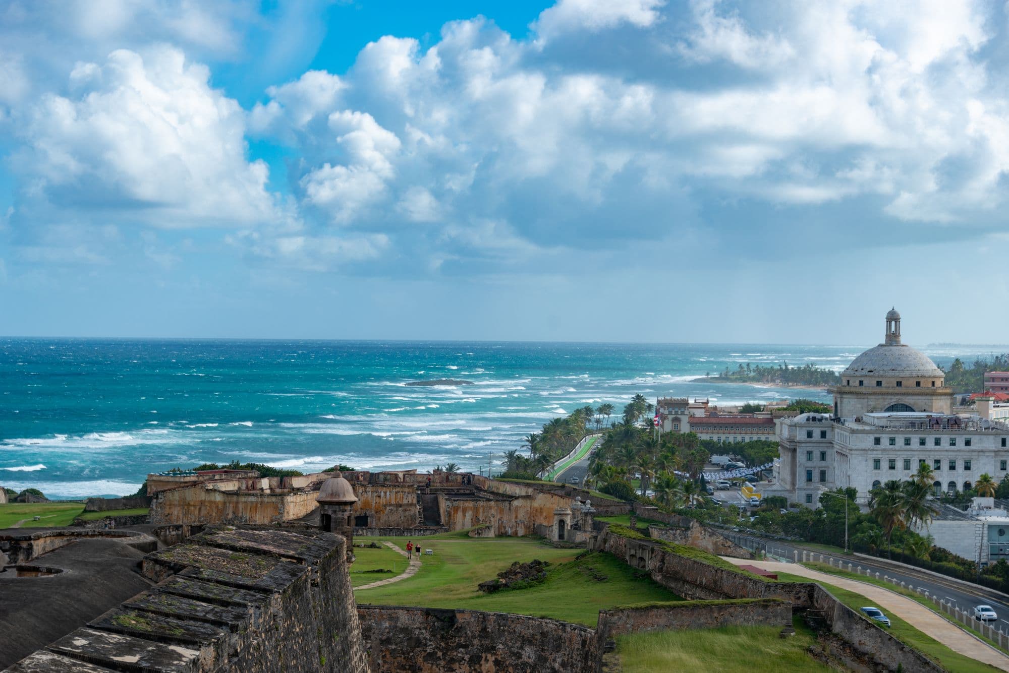 Historic fortress walls above the Atlantic coast in San Juan, Puerto Rico